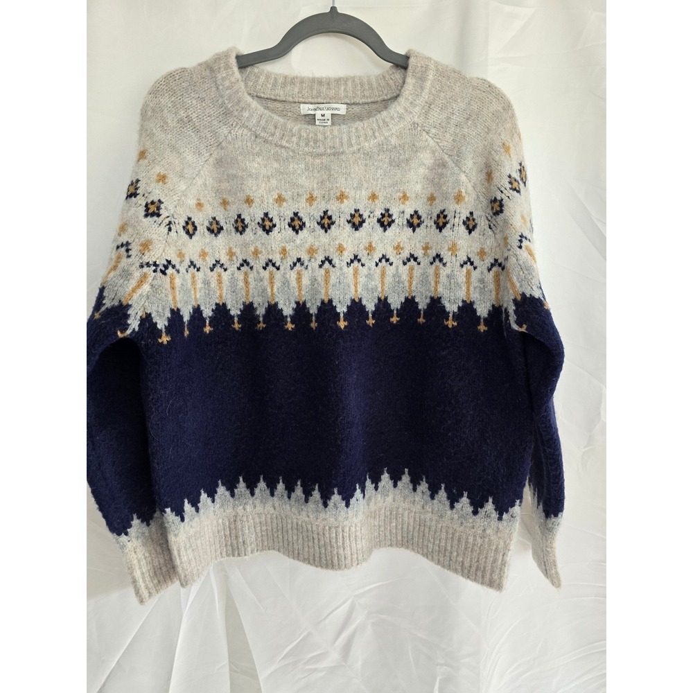John Paul Richard Fair Isle Knit Sweater Navy Blue Gold Tan Size‎ Medium